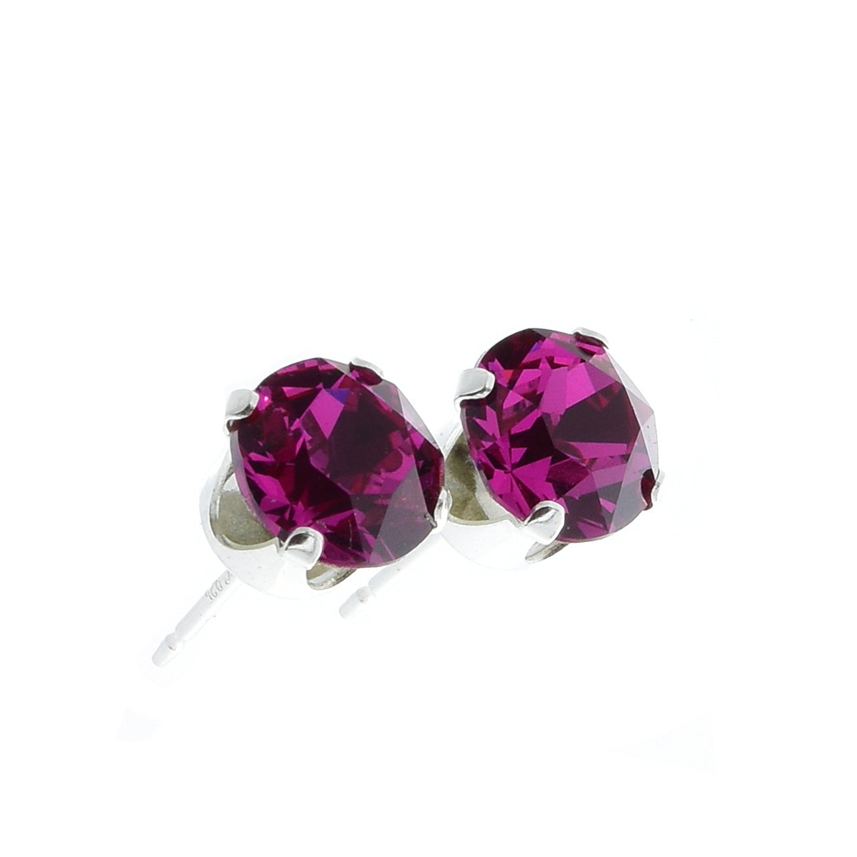pewterhooter® Women's Classic Collection 925 Sterling silver earrings with sparkling Fuchsia crystals, packaged in a gift box for any occasion.