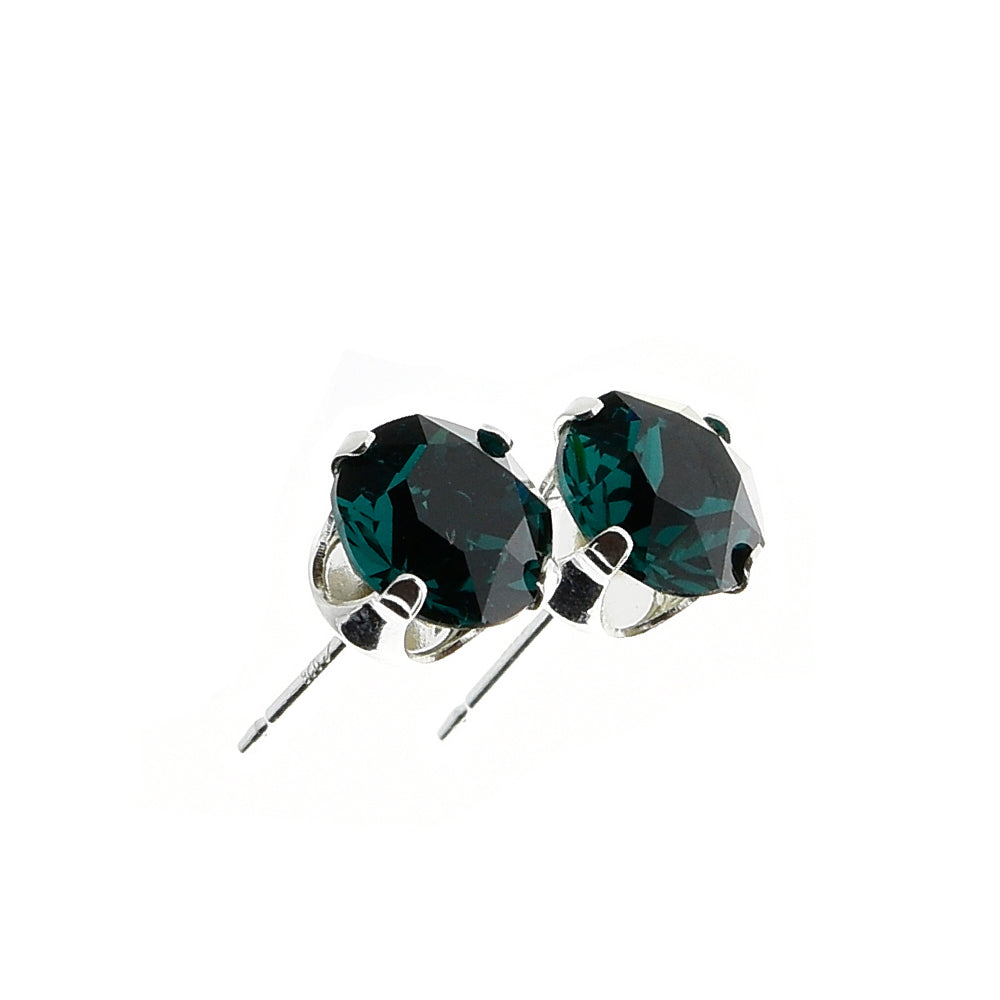 pewterhooter® Women's Classic Collection 925 Sterling silver earrings with sparkling Emerald Green crystals, packaged in a gift box for any occasion.