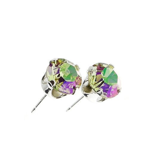 pewterhooter® Women's Classic Collection 925 Sterling silver earrings with sparkling Luminous Green crystals, packaged in a gift box for any occasion.