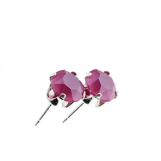 pewterhooter® Women's Classic Collection 925 Sterling silver earrings with sparkling Peony Pink crystals, packaged in a gift box for any occasion.