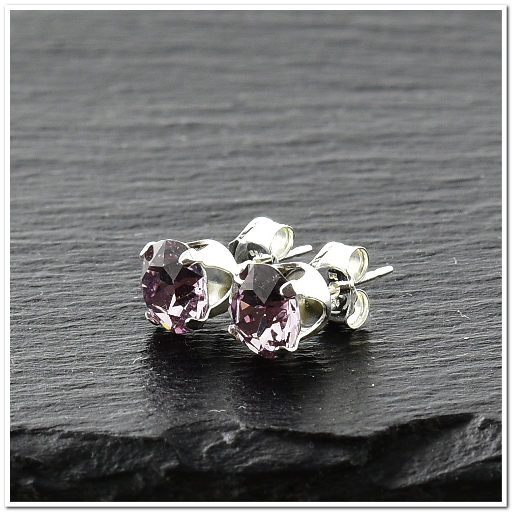 pewterhooter® Women's Classic Collection 925 Sterling silver earrings with sparkling Light Amethyst crystals, packaged in a gift box for any occasion.
