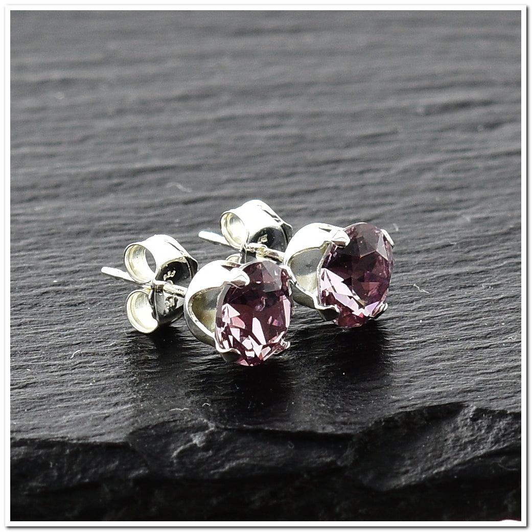 pewterhooter® Women's Classic Collection 925 Sterling silver earrings with sparkling Light Amethyst crystals, packaged in a gift box for any occasion.