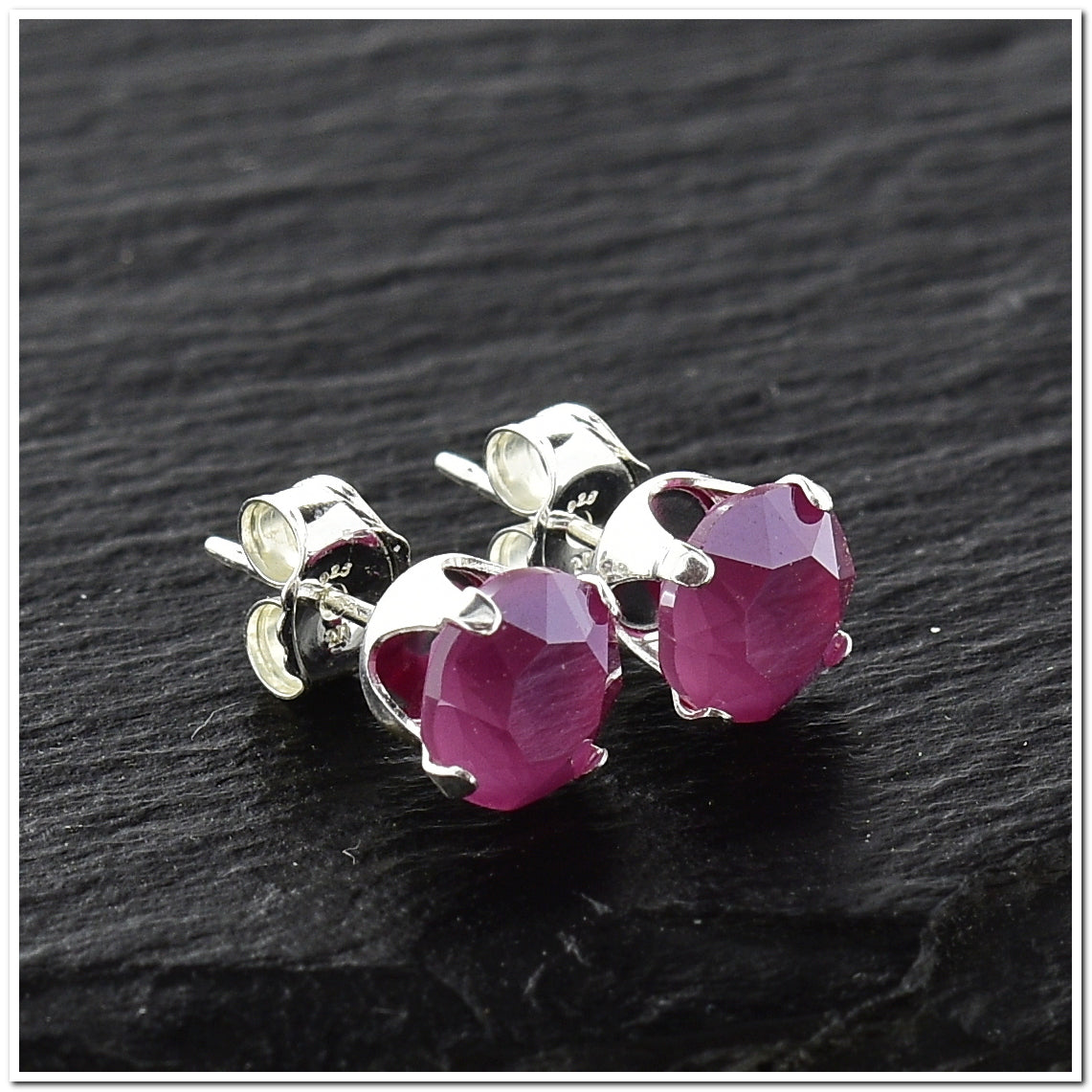pewterhooter® Women's Classic Collection 925 Sterling silver earrings with sparkling Peony Pink crystals, packaged in a gift box for any occasion.