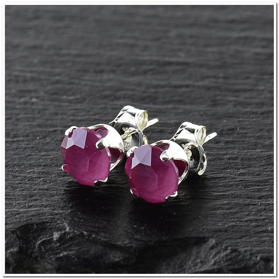 pewterhooter® Women's Classic Collection 925 Sterling silver earrings with sparkling Peony Pink crystals, packaged in a gift box for any occasion.