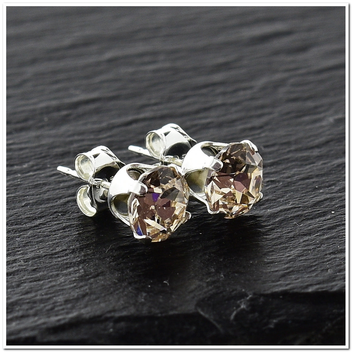 pewterhooter® Women's Classic Collection 925 Sterling silver earrings with sparkling Light Silk crystals, packaged in a gift box for any occasion.