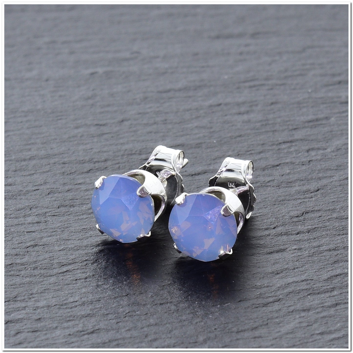 pewterhooter® Women's Classic Collection 925 Sterling silver earrings with sparkling Air Blue Opal crystals, packaged in a gift box for any occasion.