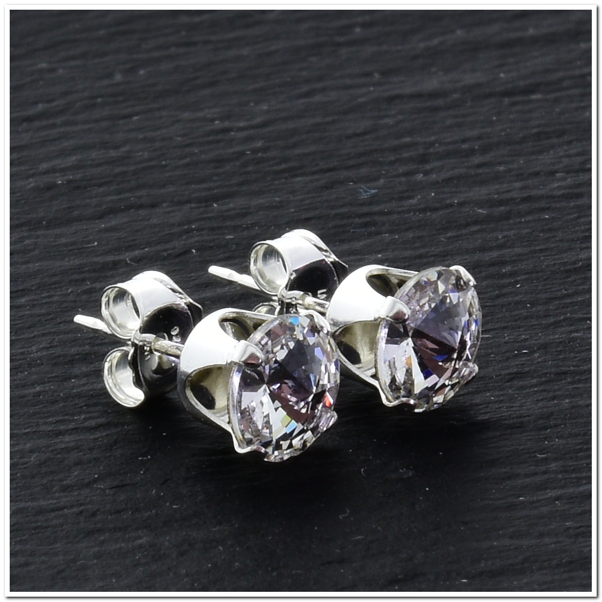 pewterhooter® Women's Classic Collection 925 Sterling silver earrings with brilliant Diamond White crystals, packaged in a gift box for any occasion.