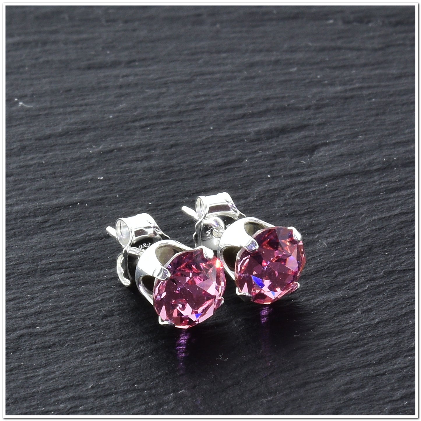 pewterhooter® Women's Classic Collection 925 Sterling silver earrings with sparkling Light Pink crystals, packaged in a gift box for any occasion.