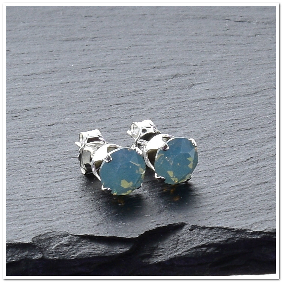 pewterhooter® Women's Classic Collection 925 Sterling silver earrings with sparkling Pacific Opal crystals, packaged in a gift box for any occasion.