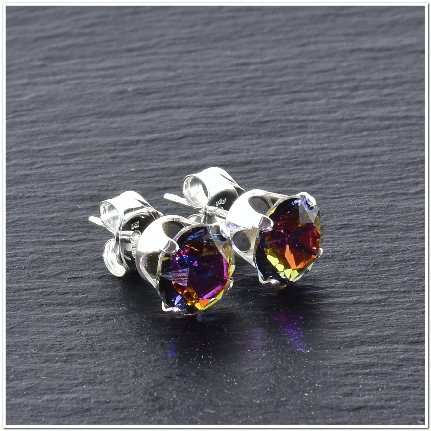 pewterhooter® Women's Classic Collection 925 Sterling silver earrings with sparkling Volcano crystals, packaged in a gift box for any occasion.